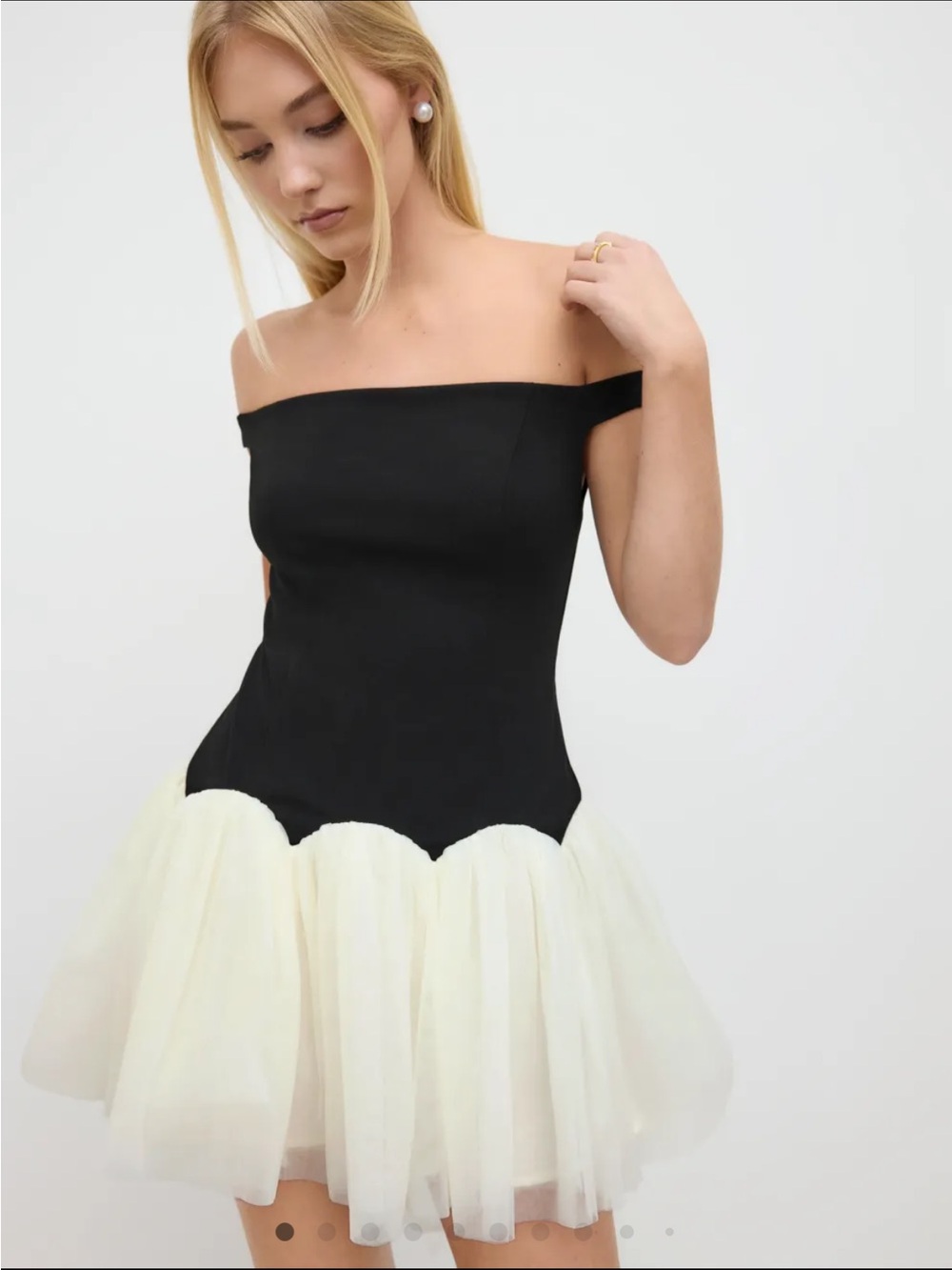 Cider OFF-SHOULDER TWO TONE TULLE MINI DRESS